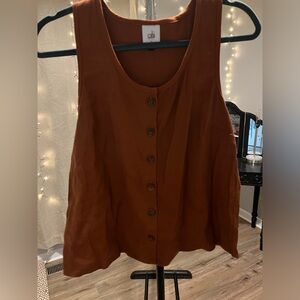 Cabi Linen Button Front Burnt Orange Sleeveless Top size S
